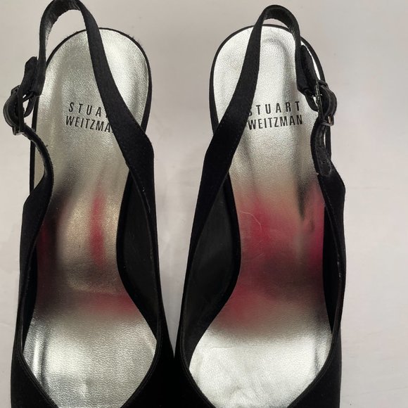 Stuart Weitzman Satin Peep Toe Slingback Heels - Picture 10 of 14
